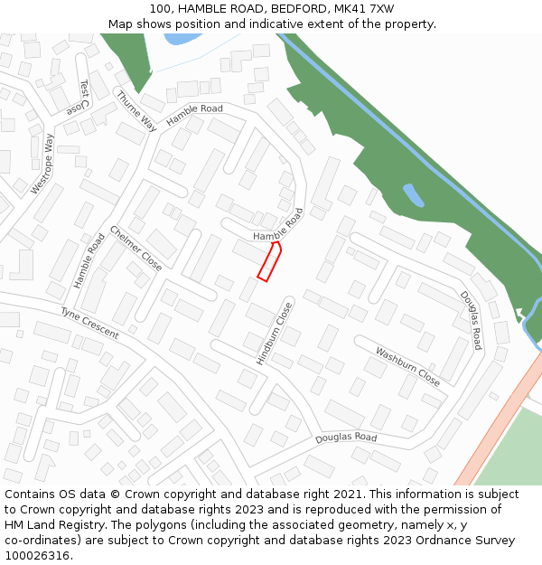 100, HAMBLE ROAD, BEDFORD, MK41 7XW: Location map and indicative extent of plot