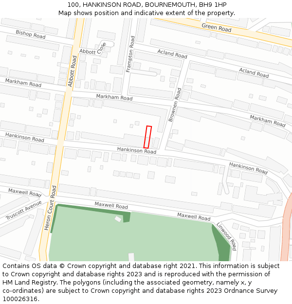 100, HANKINSON ROAD, BOURNEMOUTH, BH9 1HP: Location map and indicative extent of plot