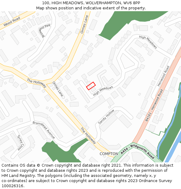 100, HIGH MEADOWS, WOLVERHAMPTON, WV6 8PP: Location map and indicative extent of plot