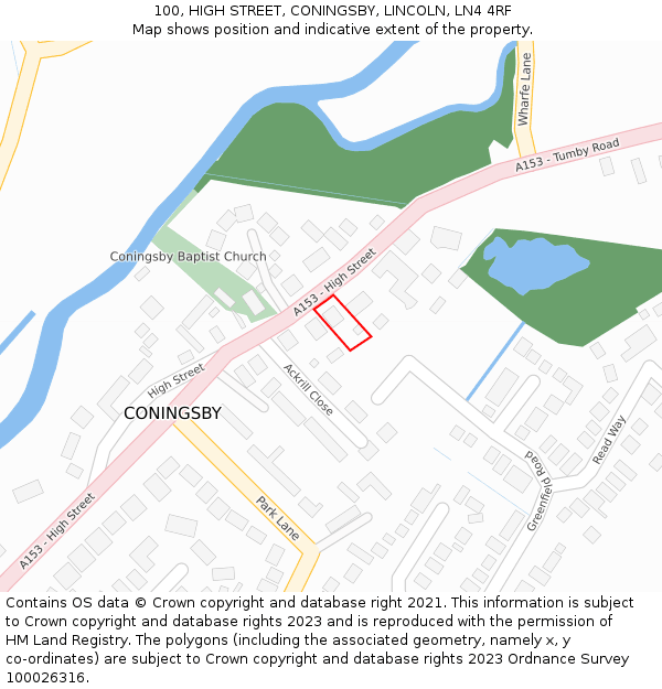 100, HIGH STREET, CONINGSBY, LINCOLN, LN4 4RF: Location map and indicative extent of plot