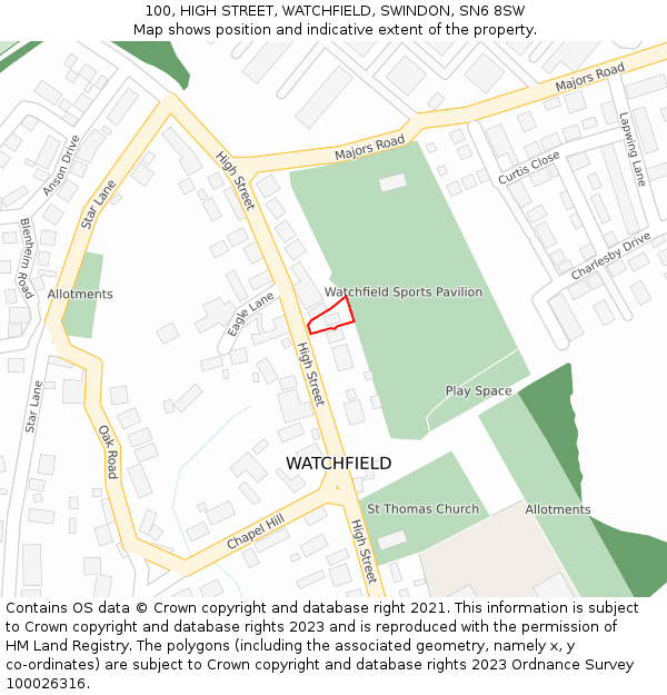 100, HIGH STREET, WATCHFIELD, SWINDON, SN6 8SW: Location map and indicative extent of plot
