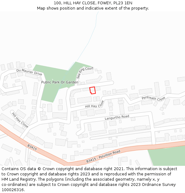 100, HILL HAY CLOSE, FOWEY, PL23 1EN: Location map and indicative extent of plot
