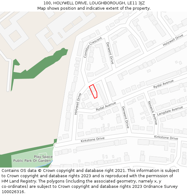 100, HOLYWELL DRIVE, LOUGHBOROUGH, LE11 3JZ: Location map and indicative extent of plot