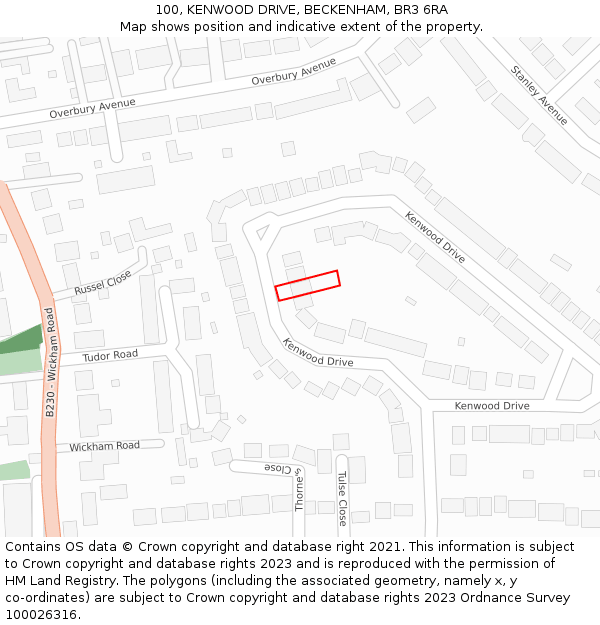 100, KENWOOD DRIVE, BECKENHAM, BR3 6RA: Location map and indicative extent of plot