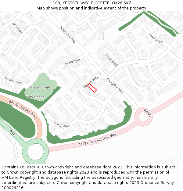 100, KESTREL WAY, BICESTER, OX26 6XZ: Location map and indicative extent of plot