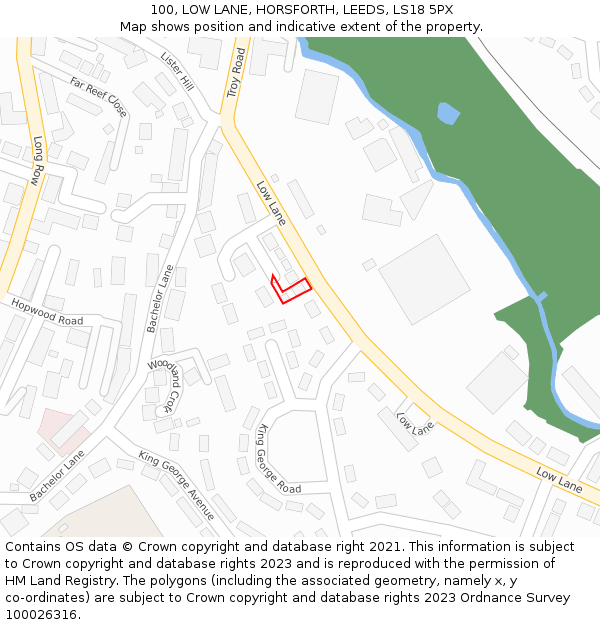 100, LOW LANE, HORSFORTH, LEEDS, LS18 5PX: Location map and indicative extent of plot