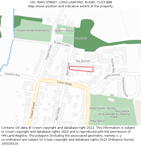 100, MAIN STREET, LONG LAWFORD, RUGBY, CV23 9BB: Location map and indicative extent of plot