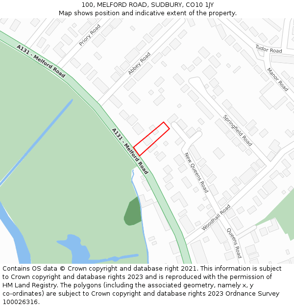 100, MELFORD ROAD, SUDBURY, CO10 1JY: Location map and indicative extent of plot