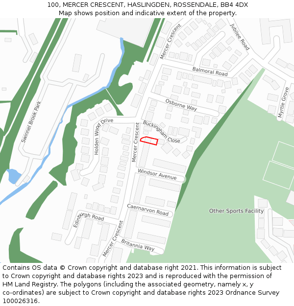 100, MERCER CRESCENT, HASLINGDEN, ROSSENDALE, BB4 4DX: Location map and indicative extent of plot