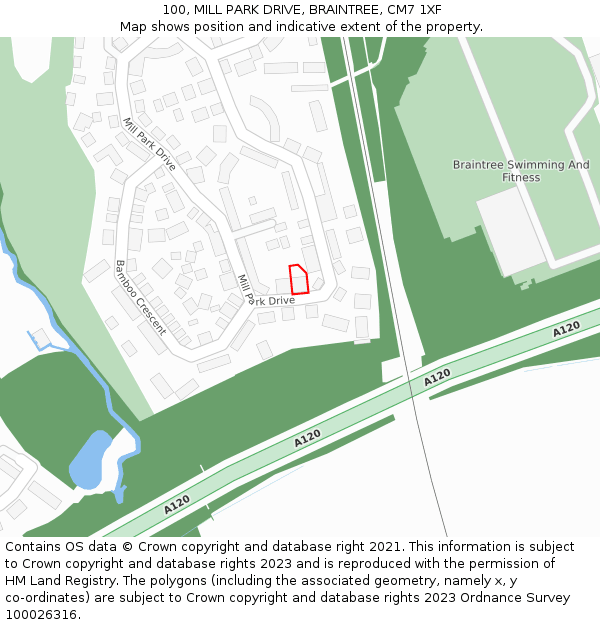 100, MILL PARK DRIVE, BRAINTREE, CM7 1XF: Location map and indicative extent of plot