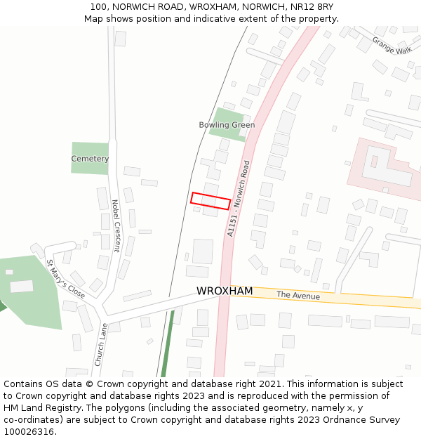 100, NORWICH ROAD, WROXHAM, NORWICH, NR12 8RY: Location map and indicative extent of plot