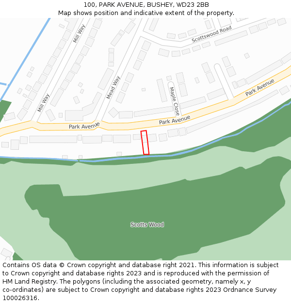 100, PARK AVENUE, BUSHEY, WD23 2BB: Location map and indicative extent of plot