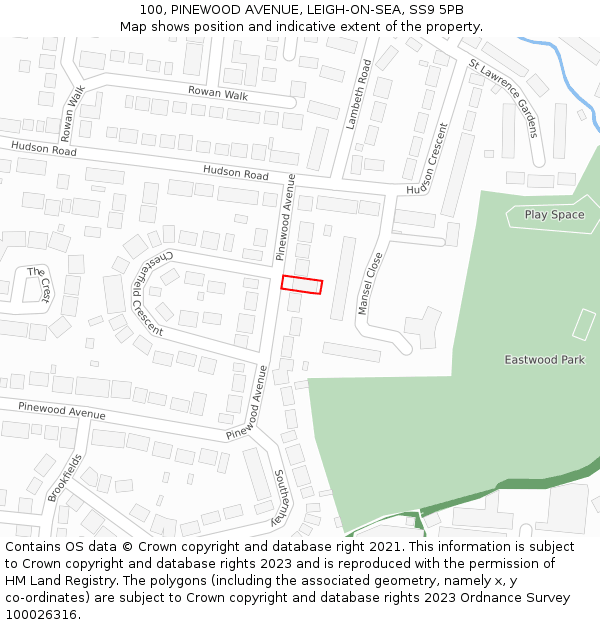 100, PINEWOOD AVENUE, LEIGH-ON-SEA, SS9 5PB: Location map and indicative extent of plot