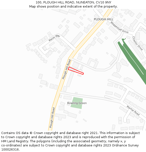 100, PLOUGH HILL ROAD, NUNEATON, CV10 9NY: Location map and indicative extent of plot