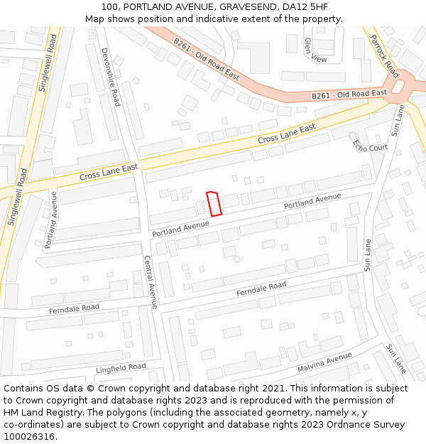 100, PORTLAND AVENUE, GRAVESEND, DA12 5HF: Location map and indicative extent of plot