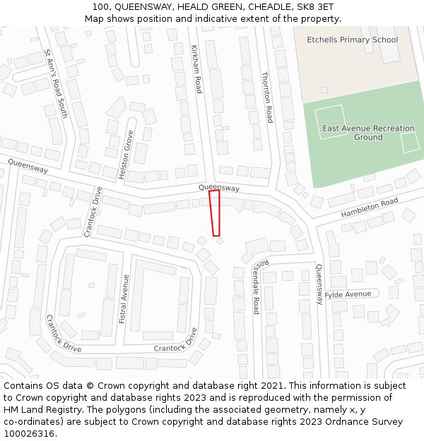 100, QUEENSWAY, HEALD GREEN, CHEADLE, SK8 3ET: Location map and indicative extent of plot