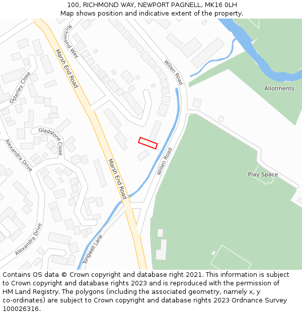 100, RICHMOND WAY, NEWPORT PAGNELL, MK16 0LH: Location map and indicative extent of plot
