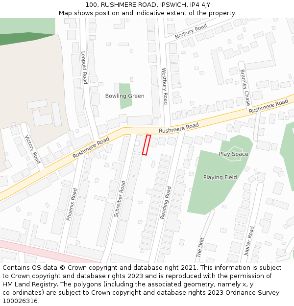 100, RUSHMERE ROAD, IPSWICH, IP4 4JY: Location map and indicative extent of plot