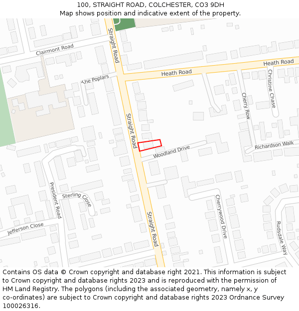 100, STRAIGHT ROAD, COLCHESTER, CO3 9DH: Location map and indicative extent of plot