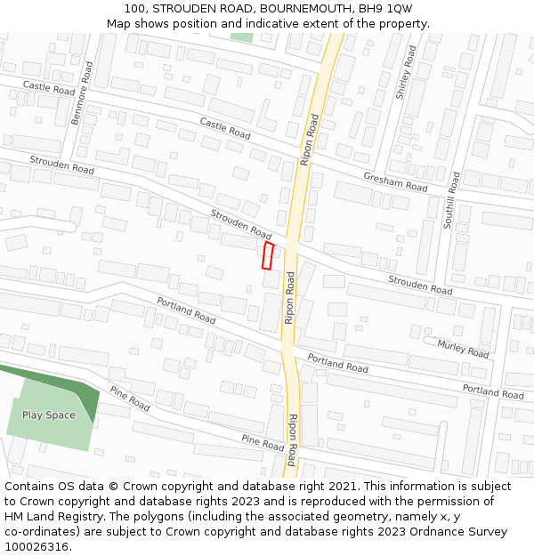 100, STROUDEN ROAD, BOURNEMOUTH, BH9 1QW: Location map and indicative extent of plot