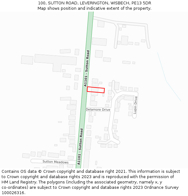 100, SUTTON ROAD, LEVERINGTON, WISBECH, PE13 5DR: Location map and indicative extent of plot