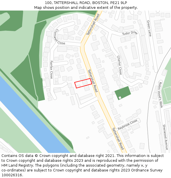 100, TATTERSHALL ROAD, BOSTON, PE21 9LP: Location map and indicative extent of plot