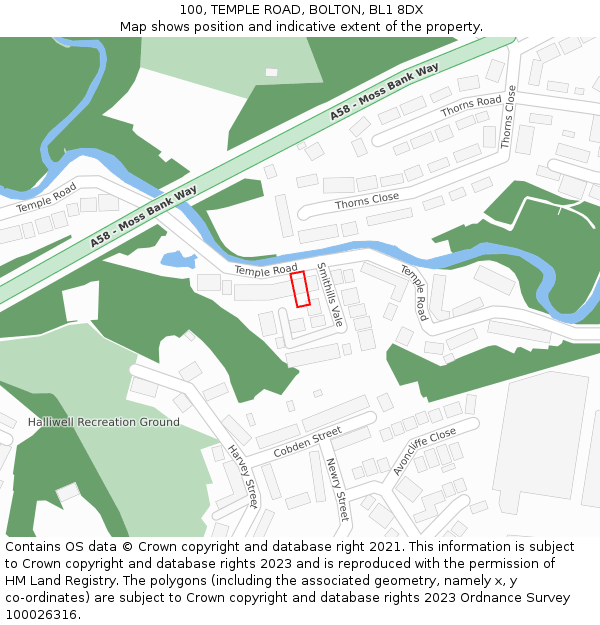 100, TEMPLE ROAD, BOLTON, BL1 8DX: Location map and indicative extent of plot
