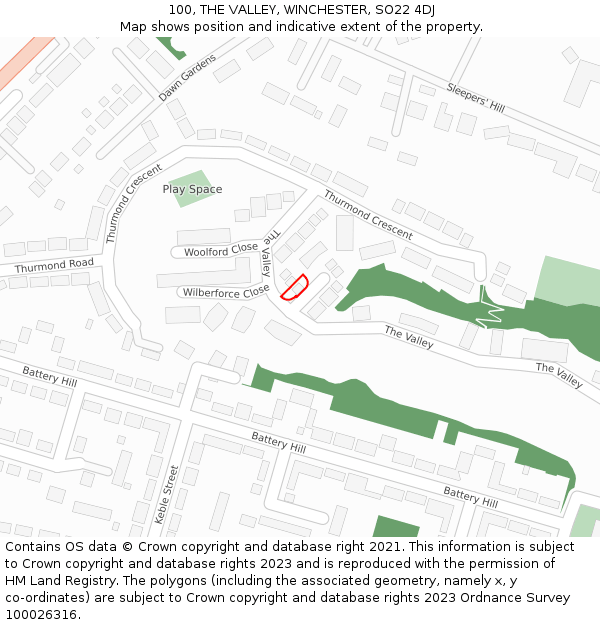 100, THE VALLEY, WINCHESTER, SO22 4DJ: Location map and indicative extent of plot