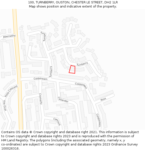 100, TURNBERRY, OUSTON, CHESTER LE STREET, DH2 1LR: Location map and indicative extent of plot