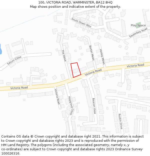100, VICTORIA ROAD, WARMINSTER, BA12 8HQ: Location map and indicative extent of plot