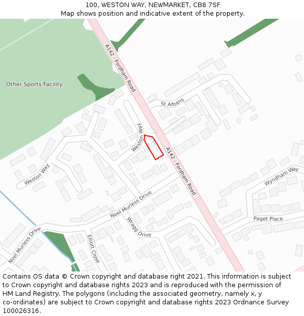 100, WESTON WAY, NEWMARKET, CB8 7SF: Location map and indicative extent of plot
