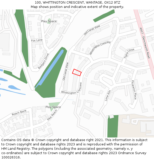 100, WHITTINGTON CRESCENT, WANTAGE, OX12 9TZ: Location map and indicative extent of plot