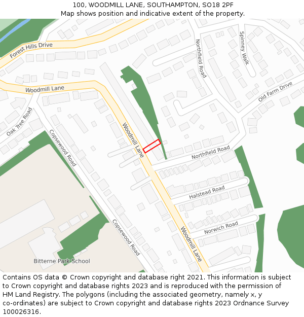 100, WOODMILL LANE, SOUTHAMPTON, SO18 2PF: Location map and indicative extent of plot