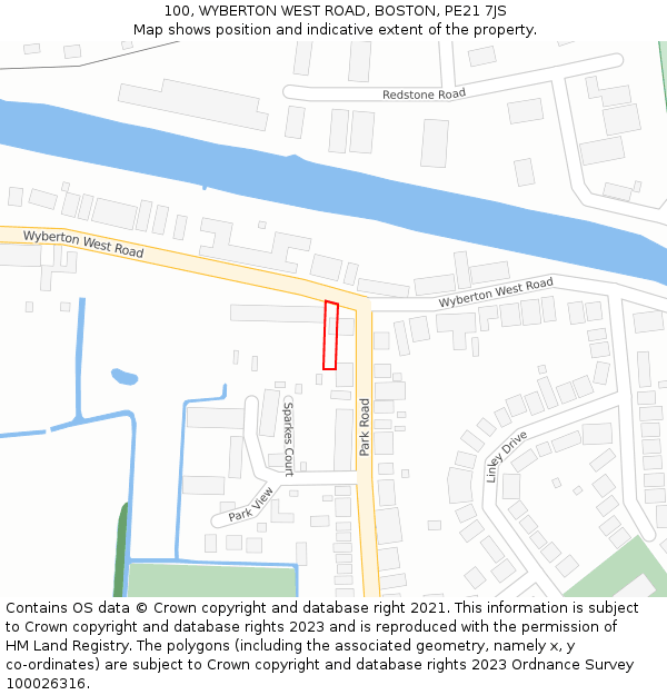 100, WYBERTON WEST ROAD, BOSTON, PE21 7JS: Location map and indicative extent of plot