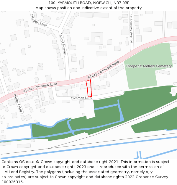 100, YARMOUTH ROAD, NORWICH, NR7 0RE: Location map and indicative extent of plot