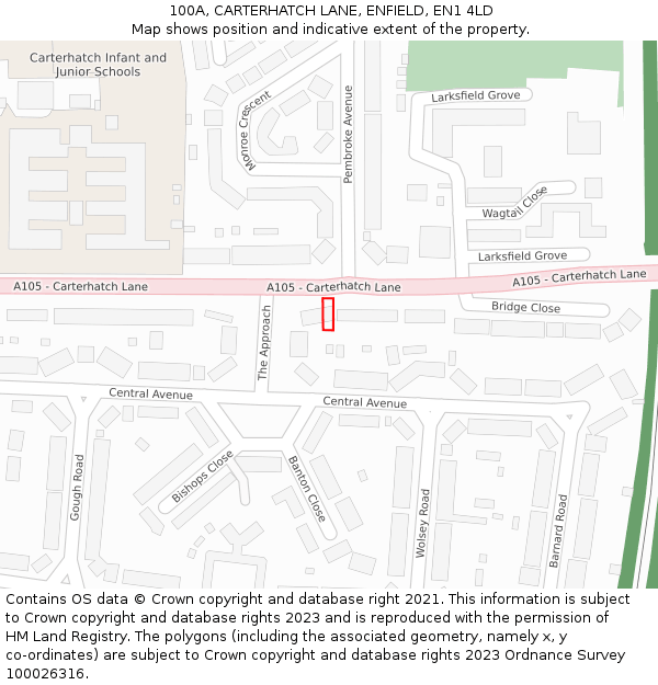 100A, CARTERHATCH LANE, ENFIELD, EN1 4LD: Location map and indicative extent of plot