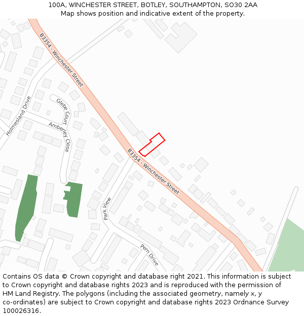 100A, WINCHESTER STREET, BOTLEY, SOUTHAMPTON, SO30 2AA: Location map and indicative extent of plot