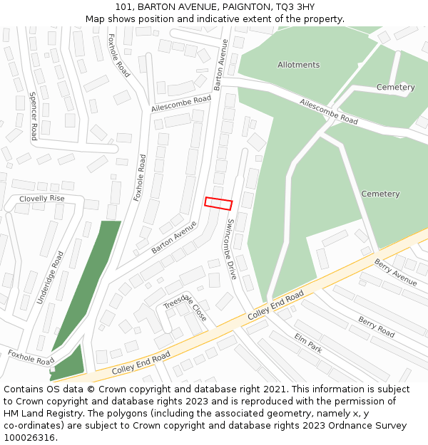 101, BARTON AVENUE, PAIGNTON, TQ3 3HY: Location map and indicative extent of plot