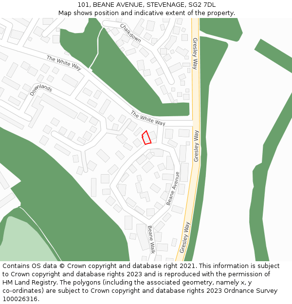 101, BEANE AVENUE, STEVENAGE, SG2 7DL: Location map and indicative extent of plot