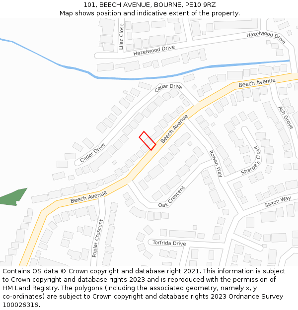 101, BEECH AVENUE, BOURNE, PE10 9RZ: Location map and indicative extent of plot