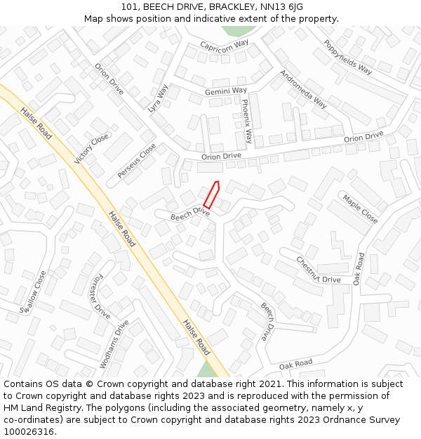 101, BEECH DRIVE, BRACKLEY, NN13 6JG: Location map and indicative extent of plot