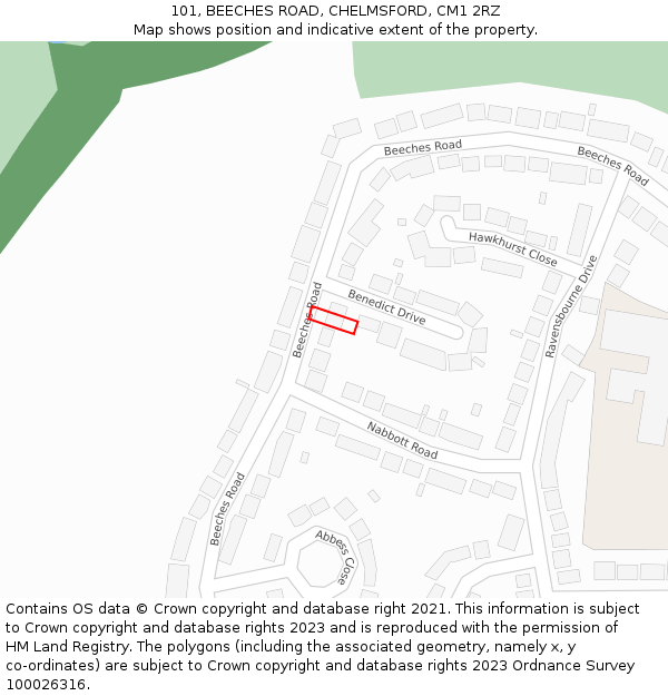 101, BEECHES ROAD, CHELMSFORD, CM1 2RZ: Location map and indicative extent of plot
