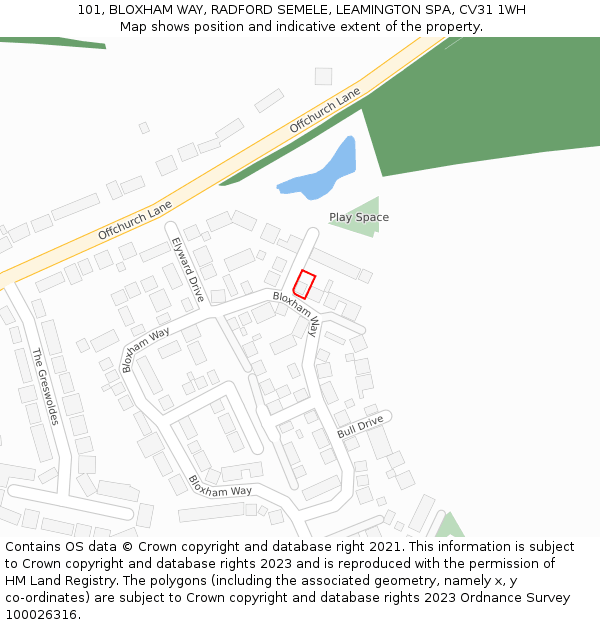 101, BLOXHAM WAY, RADFORD SEMELE, LEAMINGTON SPA, CV31 1WH: Location map and indicative extent of plot