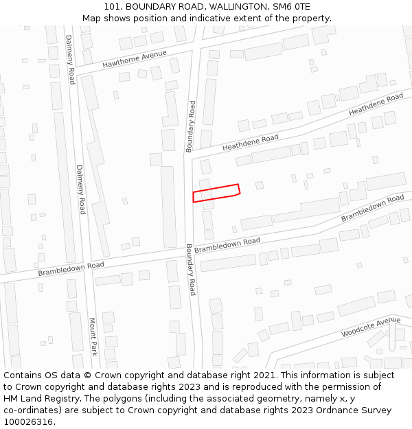 101, BOUNDARY ROAD, WALLINGTON, SM6 0TE: Location map and indicative extent of plot