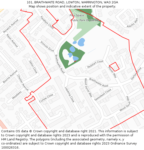 101, BRAITHWAITE ROAD, LOWTON, WARRINGTON, WA3 2GA: Location map and indicative extent of plot