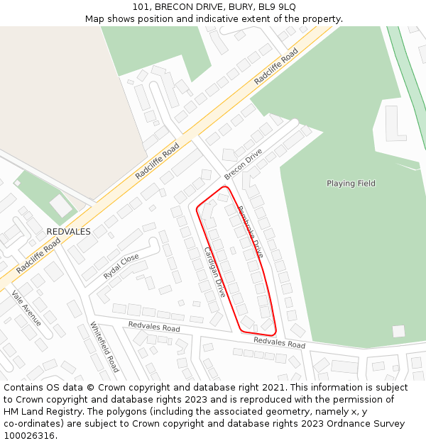 101, BRECON DRIVE, BURY, BL9 9LQ: Location map and indicative extent of plot