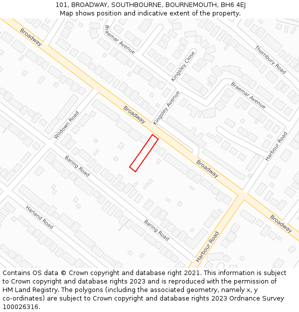 101, BROADWAY, SOUTHBOURNE, BOURNEMOUTH, BH6 4EJ: Location map and indicative extent of plot