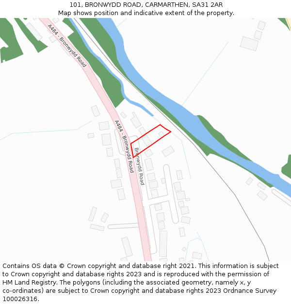 101, BRONWYDD ROAD, CARMARTHEN, SA31 2AR: Location map and indicative extent of plot