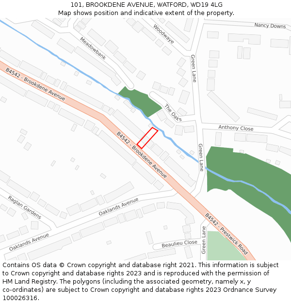 101, BROOKDENE AVENUE, WATFORD, WD19 4LG: Location map and indicative extent of plot