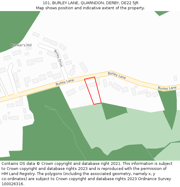 101, BURLEY LANE, QUARNDON, DERBY, DE22 5JR: Location map and indicative extent of plot